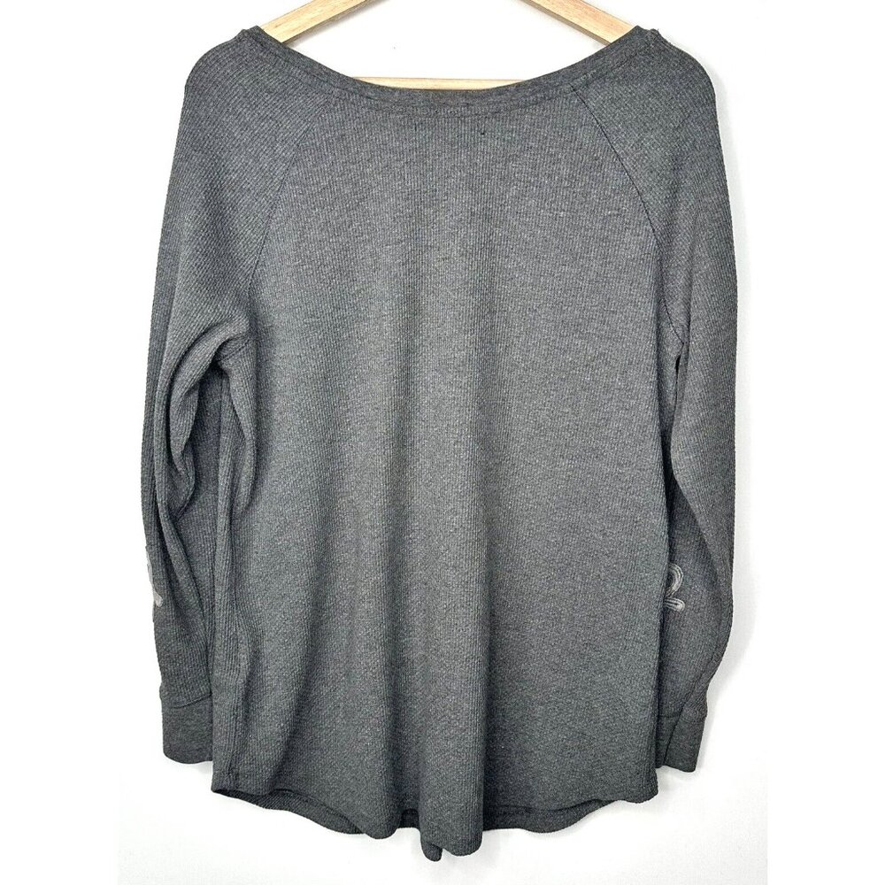 Love & Legend Womens Shirt Long Sleeve Waffle Embroidered Pullover Gray Size X - Picture 2 of 11